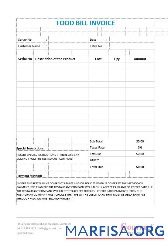 Realistic Food Bill Invoice Template